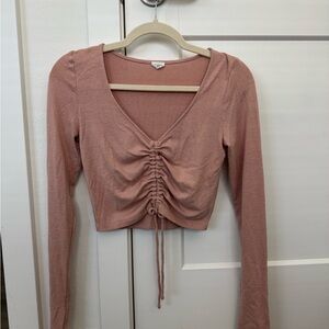 Aritzia Ruched Pink Long Sleeve Top